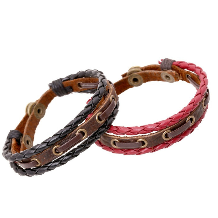 Genuine Leather Vintage Couple Bracelet European American Style Fashion Jewelry