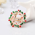 Green Gold Tone Christmas Reindeer Wreath Enamel Metal Brooch Pin view 4