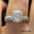 White Gold Cushion Halo Clear Stone Double Band Ring Set view 5