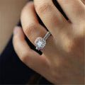 White Gold Cushion Halo Clear Stone Double Band Ring Set view 2