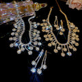 Light Luxury Zircon Round Flower Tassel Necklace And Earrings Jewelry Set view 3