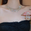 Light Luxury Zircon Round Flower Tassel Necklace And Earrings Jewelry Set view 4