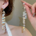 Light Luxury Glass Zircon Round Tassel Drop Earrings With Silver Pins for Women view 2