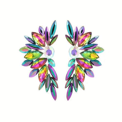 Women's Marquise Geometric Stud Earrings, Feather Wing Dopamine Luxury Fashion Jewelry