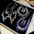 Copper Rhinestone Waterdrop Tassel Necklace And Earrings Jewelry Set, Elegant Luxury Style view 1