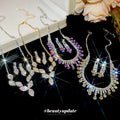 Copper Rhinestone Waterdrop Tassel Necklace And Earrings Jewelry Set, Elegant Luxury Style view 3