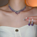Copper Rhinestone Waterdrop Tassel Necklace And Earrings Jewelry Set, Elegant Luxury Style view 2