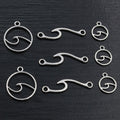 Antique Silver Alloy Wave Pendant For DIY Jewelry Accessories Necklace Bracelet Charms view 2
