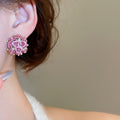 Alloy 3D Flower Rhinestone Stud Earrings With Silver Pins Fresh Sweet Light Luxury Style view 4