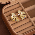 Elegant French Gold Alloy Zircon Floral Stud Earrings Luxury Textured Flower Statement Earrings view 2