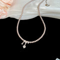 Faux Pearl Beaded Rose Pendant Necklace European Minimalist Round Geometric Light Luxury Collarbone Chain view 2
