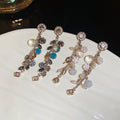 Light Luxury Glass Flower Leaf Tassel Drop Earrings With Rhinestone Inlaid Silver Needle view 3