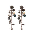 Light Luxury Glass Flower Leaf Tassel Drop Earrings With Rhinestone Inlaid Silver Needle view 5