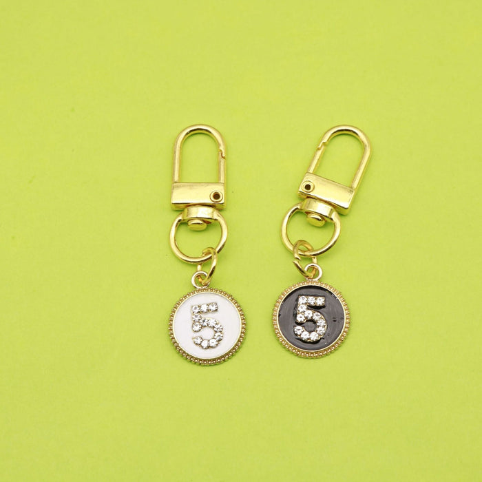 Zinc Alloy Rhinestone Number Five Keychain Bag Charm Gift