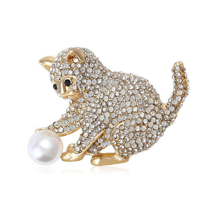 Metal Alloy Rhinestone Playful Cat Brooch For Women's Suit Decoration