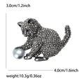 Metal Alloy Rhinestone Playful Cat Brooch For Women's Suit Decoration view 3