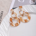 Candy Color Marbled Acrylic Geometric Linked Circle Hoop Dangle Statement Earrings view 4