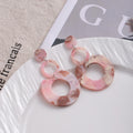 Candy Color Marbled Acrylic Geometric Linked Circle Hoop Dangle Statement Earrings view 3