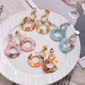 Candy Color Marbled Acrylic Geometric Linked Circle Hoop Dangle Statement Earrings view 2