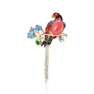 Alloy Enamel Long Tail Parrot Brooch For Fashion Apparel