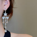 Rhinestone Hollow Flower Tassel Alloy Necklace Earrings Jewelry Set Light Luxury Fashion view 3