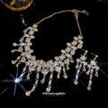Rhinestone Hollow Flower Tassel Alloy Necklace Earrings Jewelry Set Light Luxury Fashion view 2