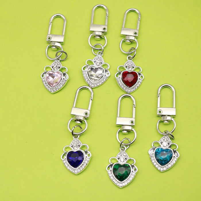 Metal Rhinestone Heart Oval Keychain Bag Charm Gift Key Ring