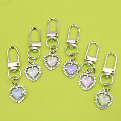 Rhinestone Metal Oval Heart Keychain Luxury Bag Charm Gift