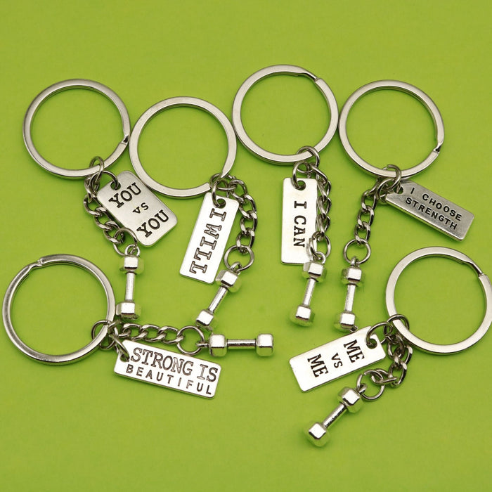 Metal Dumbbell Barbell Keychain Fitness Car Charm Gift