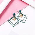 Green and Black Double Open Square Gold Stud Earrings view 6