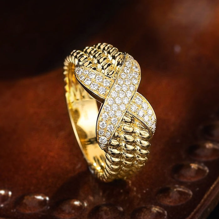 Old Money Style Textured X Ring For Women, Light Luxury Palace Inspired Summer Jewelry