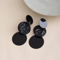 Elegant Black Geometric Round Drop Studs With Irregular Textured Acrylic Alloy Statement Earrings view 4