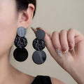 Elegant Black Geometric Round Drop Studs With Irregular Textured Acrylic Alloy Statement Earrings view 1