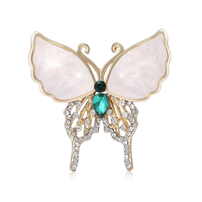 Alloy Rhinestone Hollow Shell Butterfly Brooch Pin For Luxury Apparel