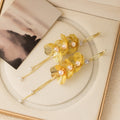 Elegant Gold Alloy Flower Petal Tassel Pearl Rhinestone Hoop Drop Earrings view 4
