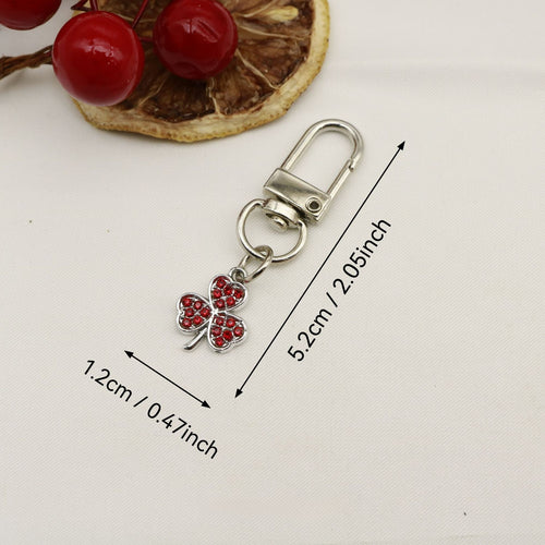 Zinc Alloy Clover Drop Oil Rhinestone Keychain Bag Charm Gift