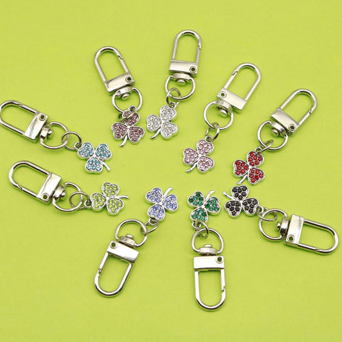 Zinc Alloy Clover Drop Oil Rhinestone Keychain Bag Charm Gift