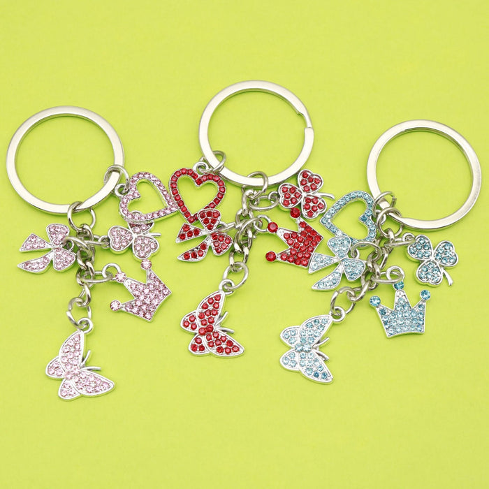 Metal Rhinestone Butterfly Heart Crown Keychain Fashion Bag Charm