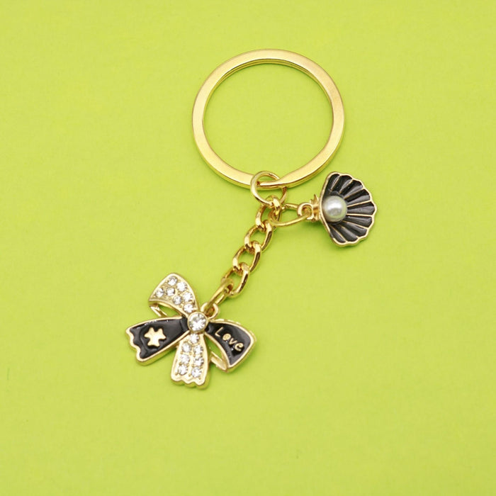 Metal Bow Shell Heart Pearl Flower Keychain Bag Charm Gift