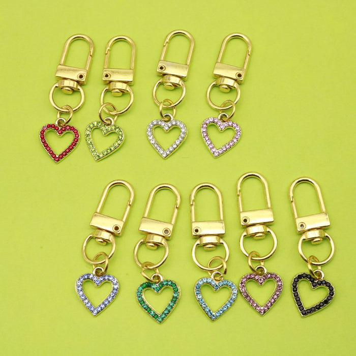 Zinc Alloy Rhinestone Heart Keychain Bag Charm Gift