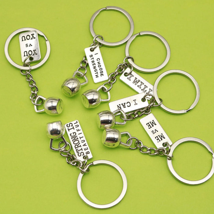 Zinc Alloy Barbell Dumbbell Kettlebell Keychain for Gym Gift