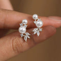 Korean Gentle Marquise Stud Earrings For Women With Faux Pearl, Elegant Trendy Fashion Jewelry view 5
