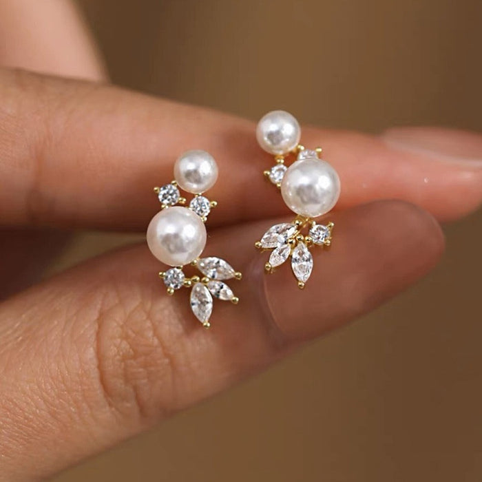 Korean Gentle Marquise Stud Earrings For Women With Faux Pearl, Elegant Trendy Fashion Jewelry