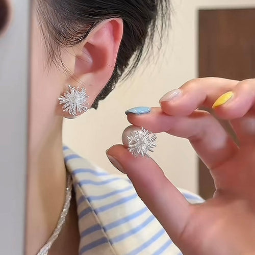 Two-Way Faux Pearl Zircon Firework Floral Stud Earrings Light Luxury Silver Needle Jewelry