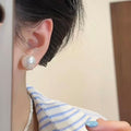 Two-Way Faux Pearl Zircon Firework Floral Stud Earrings Light Luxury Silver Needle Jewelry view 2