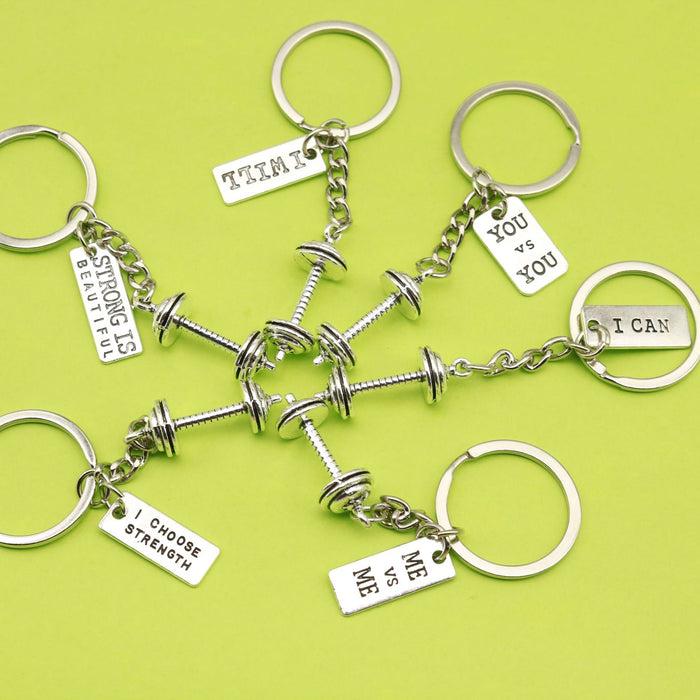 Metal Fitness Dumbbell Barbell Keychain Inspirational Gym Gift