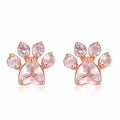 Rose Gold Tone Pink Zircon Cat Paw Print Stud Earrings view 1