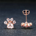 Rose Gold Tone Pink Zircon Cat Paw Print Stud Earrings view 3