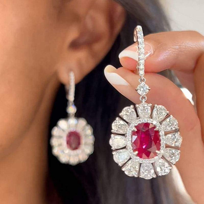 French Oval Flower Zircon Inlaid Earrings For Women, Sunflower Chic Light Luxury Jewelry