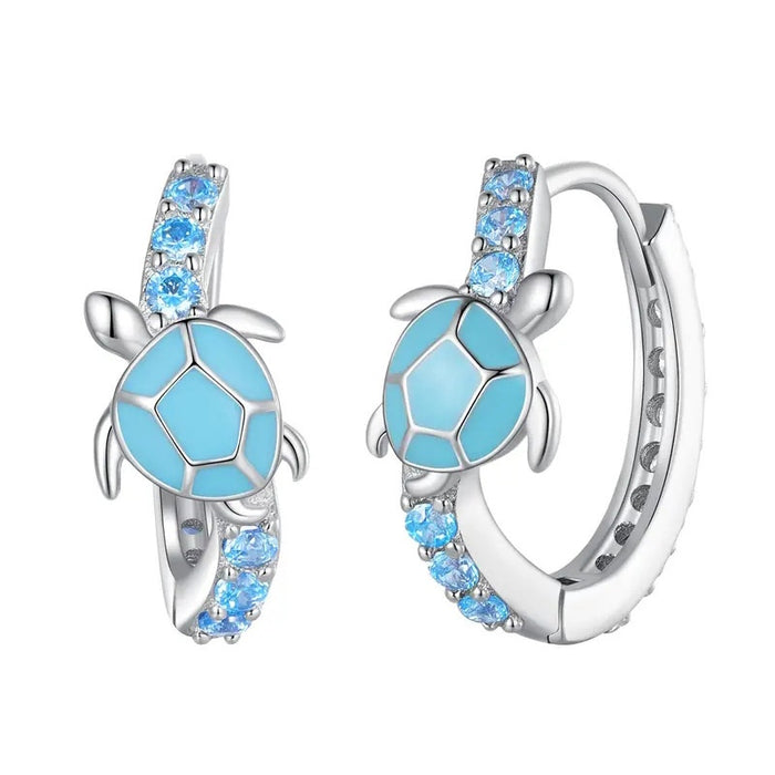 Cute Turtle Earrings With Micro Pave Zircon And Enamel Oil Drip, Fresh Ocean Chic Jewelry